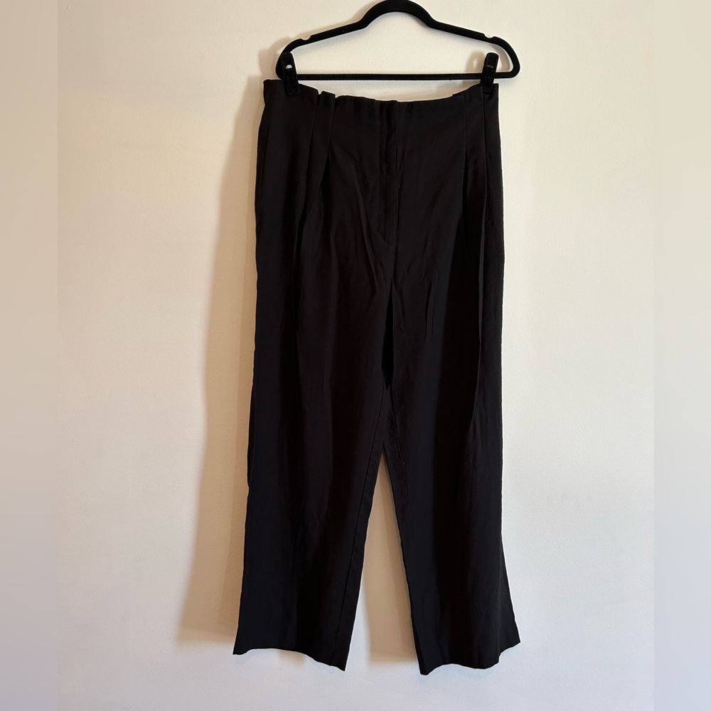 Mango MNG Pleated High Waist Black Wide Leg Pants with Pockets